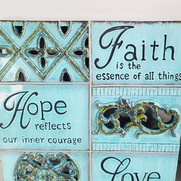 Live Love Love Home Decor Enamel Finish Wall Art Set Teal Brown 9.5"x9.5" - Picture 2 of 13